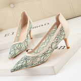 Pointed Mesh Lace High Heels Shoes