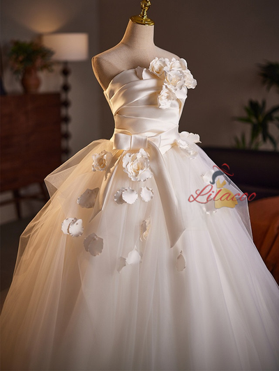 Ivory White 3D Flower Wedding Dress