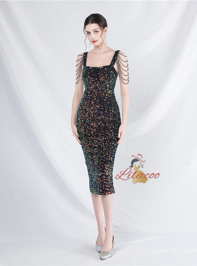 Mermaid Sequins Straps Beading Prom Dress