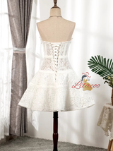 White Lace Strapless Pearls Homecoming Dress