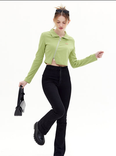 Zipper Up Long Sleeve Shirt