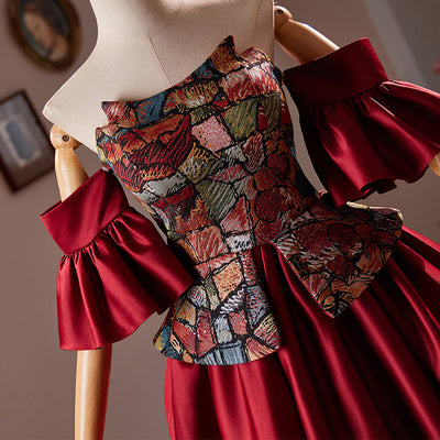 Simple Burgundy Satin Strapless Homecoming Dress