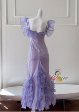 Purple Sequins Straps Prom Dress