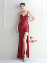 Sexy Straps Split Sequins Prom Dress