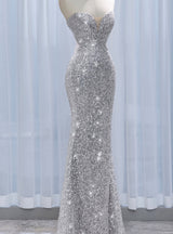 Silver Mermaid Sequins Prom Dress With Shawl