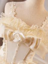 Champagne Satin Tulle Flower Wedding Dress