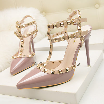 Patent Leather Metal Rivet Roman Sandals