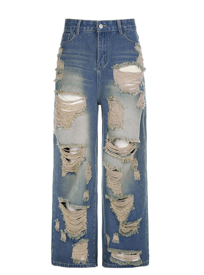 Loose Low-waisted Holes Jeans