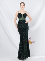 Mermaid Sequins Spaghetti Straps Split Sequins Prom Dress