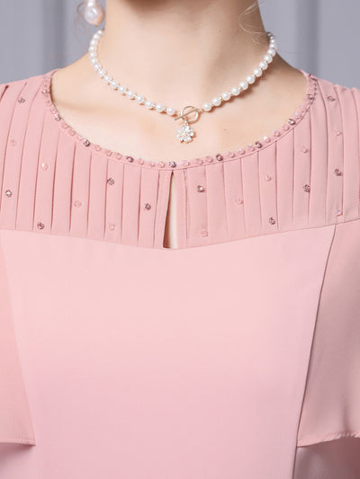 Pink Scoop Neck Beading Mother Of The Bride Dress