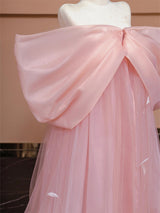 Pink Tulle Off the Shoulder Prom Dress