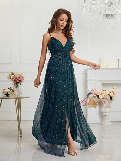 V-neck Spaghetti Straps Prom Dress