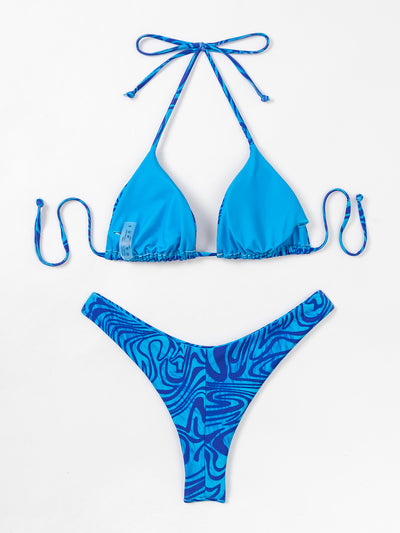 Sexy Blue Print Halter Bikini