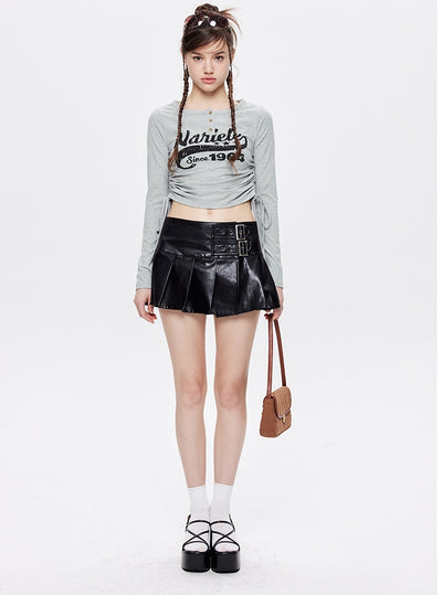 Drawstring Tie Round Neck Letter Long Sleeve T-shirt