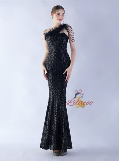 Mermaid Sequins One Shoulder Beading prom Dress