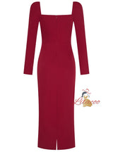 Burgundy Long Sleeve Crystal Prom Dress