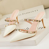 Pointed Metal Rivet Patent Leather Sandals