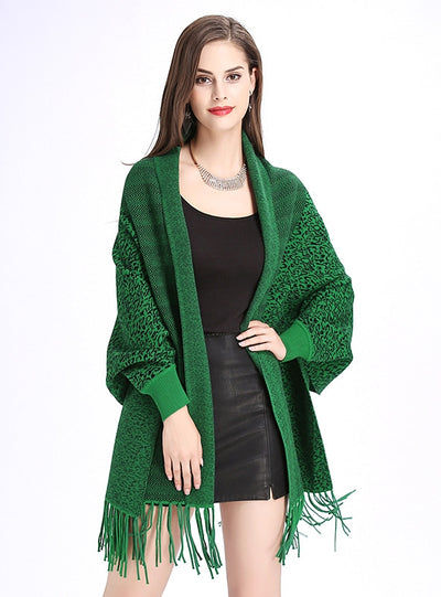 Leopard Tassel Knitted Cardigan Shawl