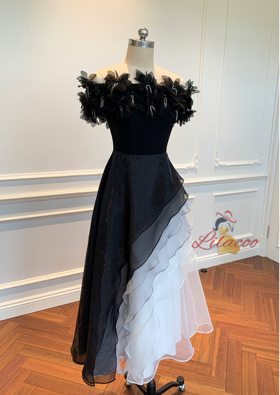 Flower Tube Top Black White Dress