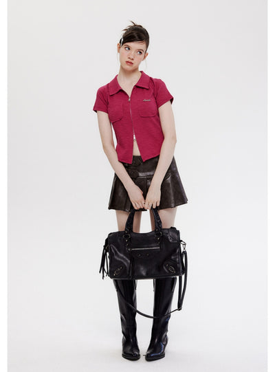 Slim Short Sleeve Zipper POLO Collar T-shirt