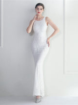 Mermaid Scoop Neck Backless Beading Prom Dress