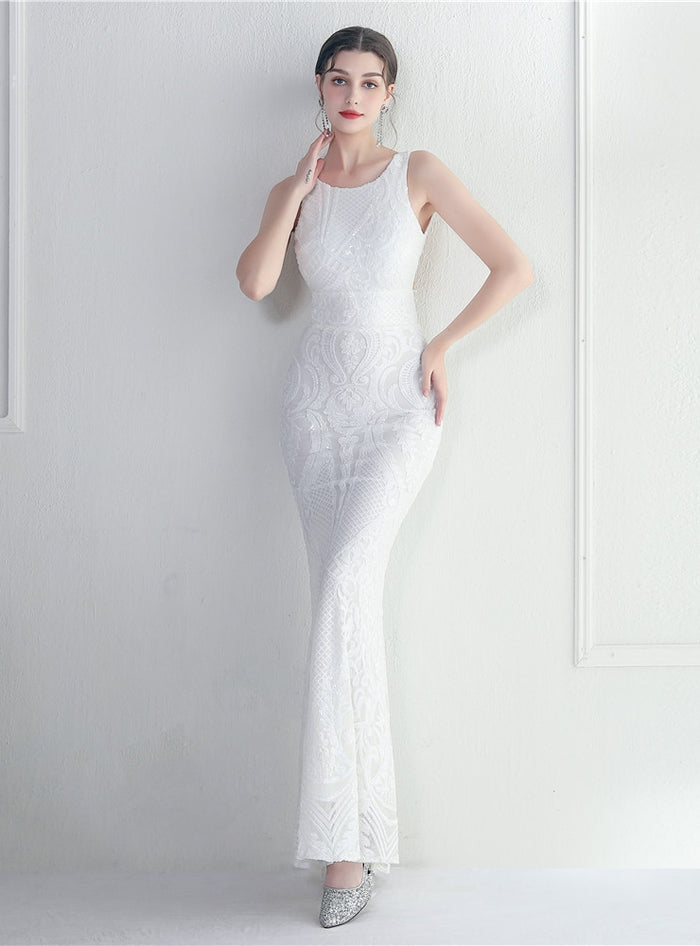 Mermaid Scoop Neck Backless Beading Prom Dress