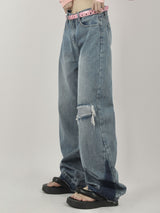 Women Holes Wide-leg Jeans