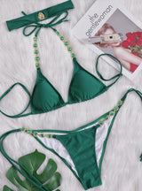 Green Diamond Retro Beach Swimsuit Bikini