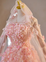 Pink Tulle Strapless 3D Flower Homecoming Dress
