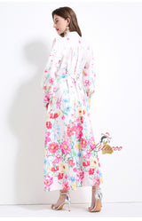 Long Lantern Sleeve Printed Dress