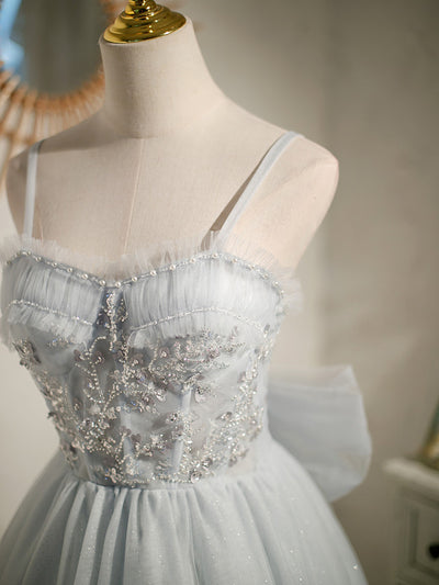 Gray Tulle Straps Sequins Beading Homecoming Dress