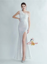 Mermaid Sequins One Shoulder Split Prom Dress