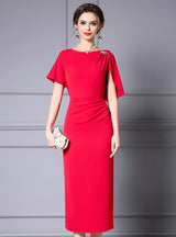 Red Pleats Mother of the Bride Dress