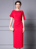 Red Pleats Mother of the Bride Dress