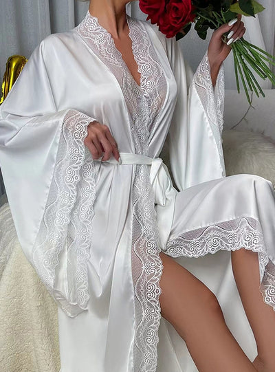 Satin Lace Long Sleeve Pajamas Bathrobe