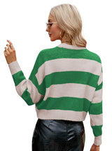 Short Round Neck Striped Contrast Sweater