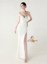 Spaghetti Straps Split Beading Prom Dress