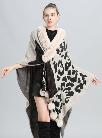 Large Size Loose Knit Cardigan Cloak Shawl