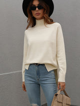 Solid Color High Neck Sweater