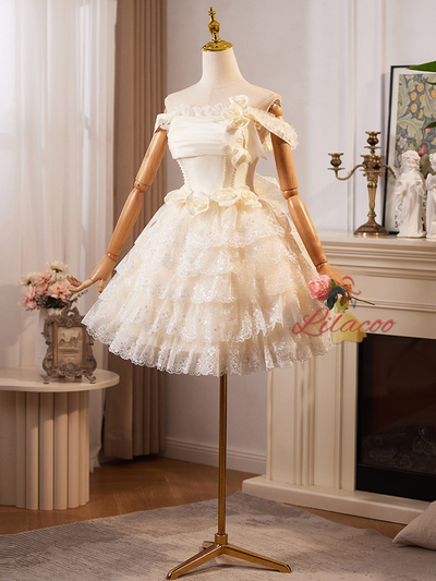 Champagne Lace Tiers Wedding Dress