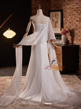 White Mermaid Strapless Pleats Wedding Dress