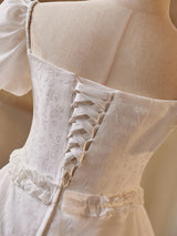 White Puff Sleeve Tiers Bow Homecoming Dress