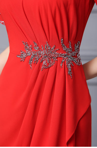 Red Short Sleeve Mother Of The Bride Dress