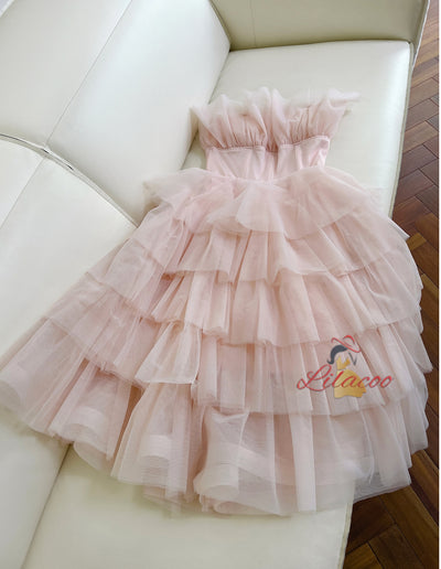 Pink Tiers Gauze Cake Dress