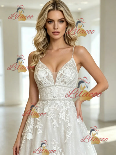 White Tulle Lace Appliques Wedding Dress