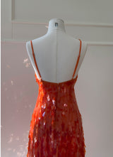 Orange Sequins Straps Long Prom Dress