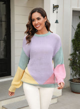Round Neck Stitching Fashion Pullover Sweater