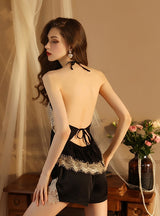 Long Sleeve Satin Lace Pajamas Suit Set