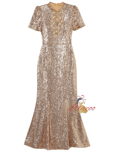 Sequins Short Sleeve Beading Mother Of The Bride Dress