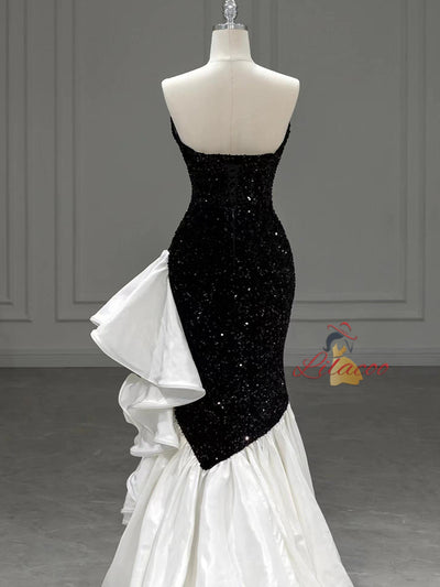 Black Mermaid Sequins Sweetheart Prom Dress